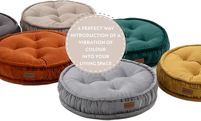 Round Floor Cushion, Floor Pillow Thick Floor Seating, Comfortable Supportive, Quilted Soft Booster Seat Pad for Yoga Meditation, Yoga Cushion, 56 cm 22 inch, Ibiza, Light Grey