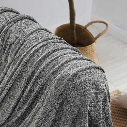 BOURINA Chenille Fluffy Throw Blanket with Decorative Fringe for Couch Cover Sofa Chair Blanket（50×60 Inches） Dark Grey - color: Dark Grey, size: 50"×60"