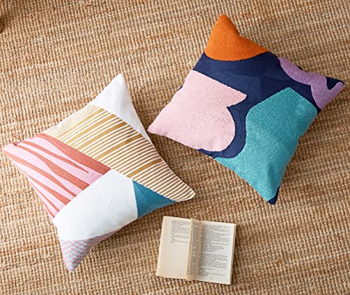 vctops Boho Geometric Tufted Decorative Throw Pillow Cover Farmhouse Cotton Embroidery Accent Square Cushion Case for Couch Sofa Bed (EmbroideryN, 18"x18") - color: Embroideryn, size: 18" x 18" (Pack of 1)