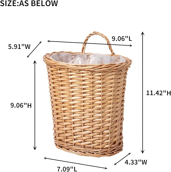 Wall Hanging Basket, Woven Wicker Plant Basket for Door Porch Garden Farmhouse Kitchen