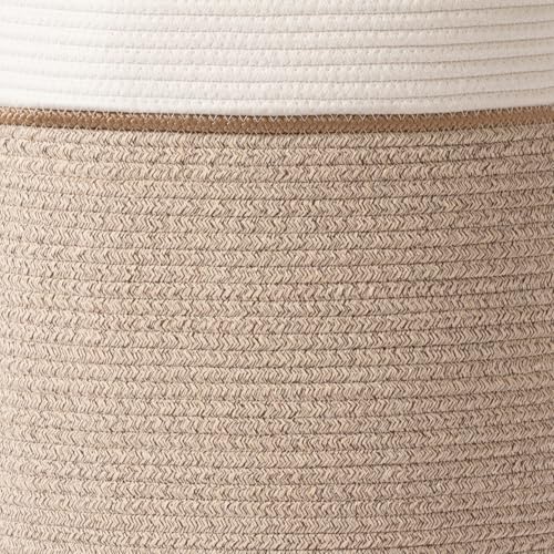 LA JOLIE MUSE Woven Rope Storage Baskets - Tall Cotton Laundry Basket, Kids Toy & Nursery Clothes Hamper - XL - color: White & Desert, size: XL