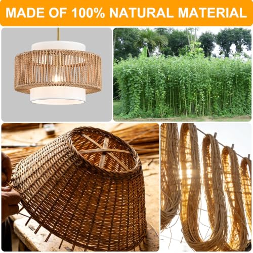 12.4"Farmhouse Chandelier for Dining Room, 1-Light Boho Rattan Chandelier Light Fixture Ceiling Hanging with Fabric Lampshade, Small Wicker Coastal Pendant Light for Kitchen Bedroom Island Hallway - size: 12.4″Fabric