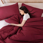 ROSGONIA Oversized King Comforter Dark Red, 3pcs (1 Boho Red Comforter & 2 Pillowcases) Lightweight Oversized King Size Comforter Sets Bedding Blanket