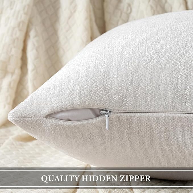 MIULEE Pack of 2 Pure White Decorative Pillow Covers 18x18 Inch Soft Chenille Couch Spring Throw Pillows Farmhouse Cushion Covers for Home Decor Sofa Bedroom Living Room