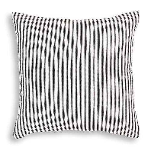 Black and White Ticking Stripe Woven Cotton Decorative Square Throw Pillow Case Covers 18 x 18 Inches, Set of 2 - size: 18" x 18" (Pack of 2)