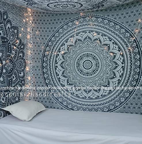 Popular Handicrafts Tapestry Wall Hanging Hippie Ombre Mandala Bohemian Hippy Psychedelic Design Indian Tapestries Bedspread 30 x 40 Inches (76 x 101 cms), Blue - color: Grey, size: 40"L x 30"W