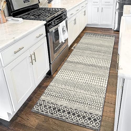 Moroccan Washable Runner Rug, 2x6 Ultra Soft Non-Slip Vintage Boho Hallway Kitchen Runner Rug Floor Carpet for Bedroom Bathroom Laundry Living Room - color: Black, size: 2' x 6' (Runner)