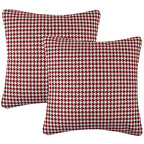 Yeiotsy 2pcs Houndstooth Throw Pillow Covers Geometric Cushion Case for Couch Sofa Bed and Chair Made of Cotton and Linen (18 X 18 Inches, Red) - color: Red