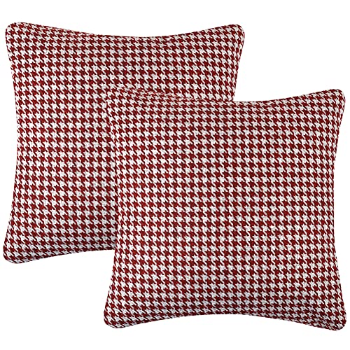 Yeiotsy 2pcs Houndstooth Throw Pillow Covers Geometric Cushion Case for Couch Sofa Bed and Chair Made of Cotton and Linen (18 X 18 Inches, Red) - color: Red