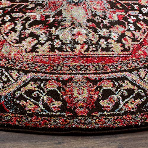 SAFAVIEH Vintage Hamadan Collection Area Rug - 3' Round, Red & Multi, Oriental Traditional Persian Design, Non-Shedding & Easy Care, Ideal for High Traffic Areas in Living Room, Bedroom (VTH215A) - size: 3' (Round)