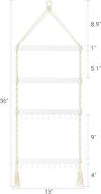 Mkono Hanging Jewelry Organizer Macrame Necklace Holder Wall Mounted Jewelry Hanger Earring Holder Organizer Boho Decor Over Door Jewelry Display Necklace Rack for Necklaces Bracelets Earrings
