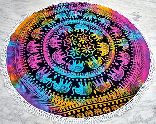 Round Tapestry Indian Mandala Roundie Beach Throw Tapestry Hippy Boho Gypsy Cotton Tablecloth, Round Yoga, Picnic Sheet (42 Inches, Multi Color) - color: Multi Color, size: 42"L x 42"W