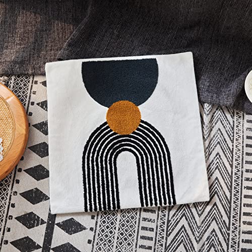 Boho Stylish Accent Throw Pillow Covers 18x18 Tribe Modern Round Arched Geometric Decorative Abstract Pillowcase for Bed Couch Living Room,1 PC,Tan and Black - color: Black&gold