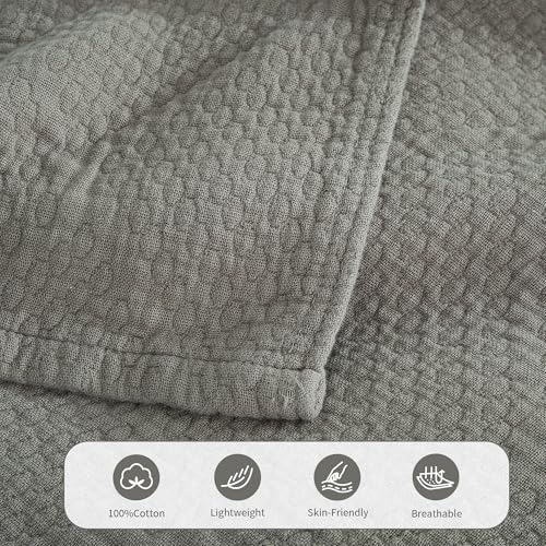 Premium 100% Cotton Blanket – All-Season Soft Breathable Bed Blanket for Throw Size – Lightweight Stylish Textured Throw for Bed– Giftable Cozy Bedding - color: Grey, size: Throw (50"x60")