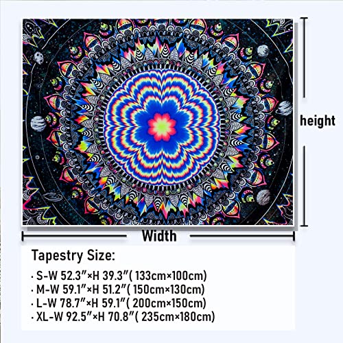 Amonercvita Blacklight Tapestry Trippy Mandala Tapestries UV Reactive Galaxy Stars Tapestry Psychedelic Neon Tapestries Wall Hanging Hippie Black Light Poster for Bedroom - size: 59.1"L x 78.7"W