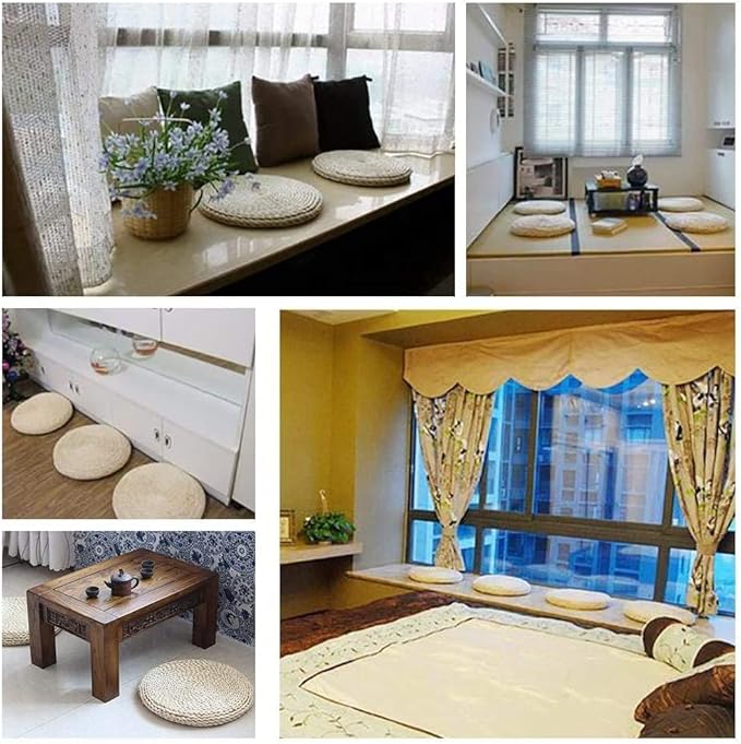 HUAWELL 2 Pack Super Bigger Size Tatami Floor Pillow Sitting Cushion, Round Padded Room Floor Straw Mat for Outdoor Seat Dia: 60CM (23.6)