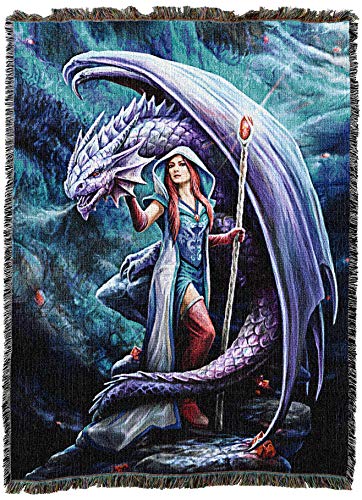 Pure Country Weavers Dragon Mage Woven Blanket by Anne Stokes - Fantasy Gift Cotton Tapestry Throw - Made in The USA - 72" x 54" - color: Dragon Mage, size: 72" x 54"