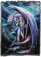 Pure Country Weavers Dragon Mage XL Woven Blanket by Anne Stokes - Fantasy Gift Cotton Tapestry Throw - Made in The USA - 82" x 62" - color: Dragon Mage, size: 82" x 62"