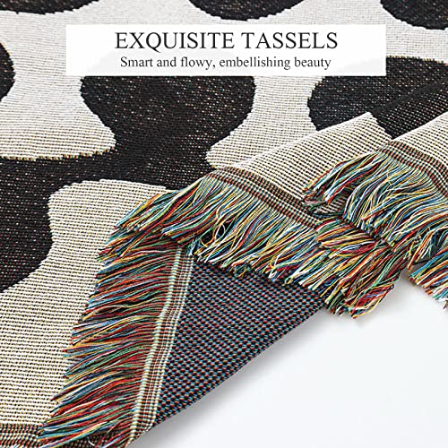 LumiSyne Double-Sided Cotton Woven Throw Blanket with Tassel Jungle Bohemian Style Tapestry Shawl Multi-Function Decorative Throws for Sofa Bed Armchair Camping Blanket Tablecloth Carpet 160x130cm - color: Vintage Leaves