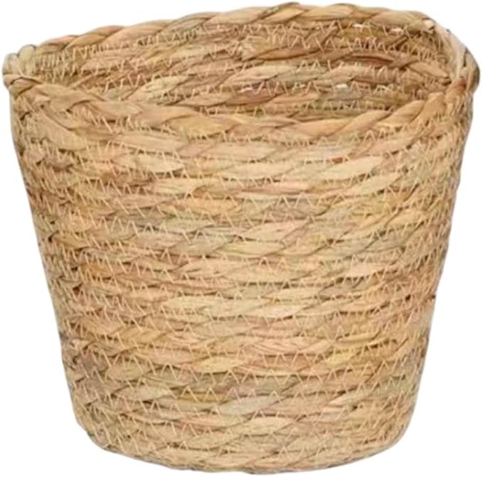 Woven Basket, Hand Woven Containers Flower Pots Boho Indoor Planter Decorative Flower Storage Organizer for Home Office Decoration (Medium)