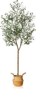 Artificial Olive Tree 6FT – Tall Faux Tree with Realistic Silk Leaves, Handmade Seagrass Basket, Low-Maintenance Large Fake Plants for Modern Office, Floor & Home Decor, Living Room, Indoor Plants