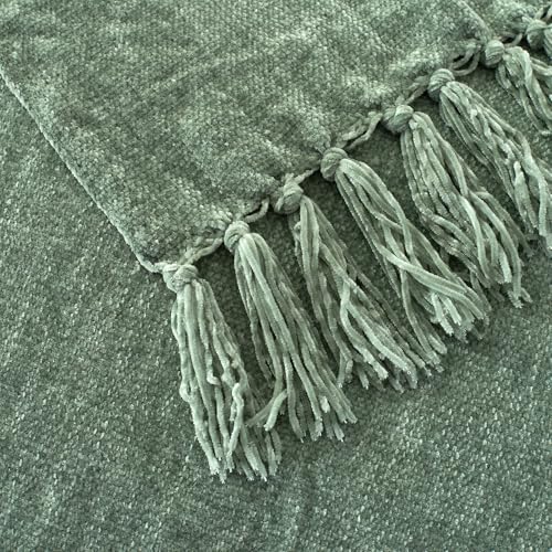 Chenille Throw Blanket for Couch with Tassels,60"X80" Soft Cozy Lightweight Knitted Boho Decorative Blankets for Bed and Sofa,Light Green - color: Light Green, size: 60"x80"