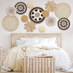 Glenmal Set of 13 Boho Wall Basket Decor Woven Rattan Flat Baskets Handmade Boho Wicker Bamboo Seagrass Wall Hanging Decor for Bedroom Living Room Dining Room Office Ready to Hang (Bohemian) - style: Bohemian