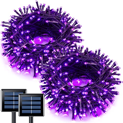 JMEXSUSS 2 Pack Solar String Lights Outdoor Waterproof, Total 66 FT 200 LED Solar Christmas Lights Outdoor, Twinkle Light for Christmas Tree Outside Garden Yard Xmas Decor, Purple - color: Purple, size: 100LED*2
