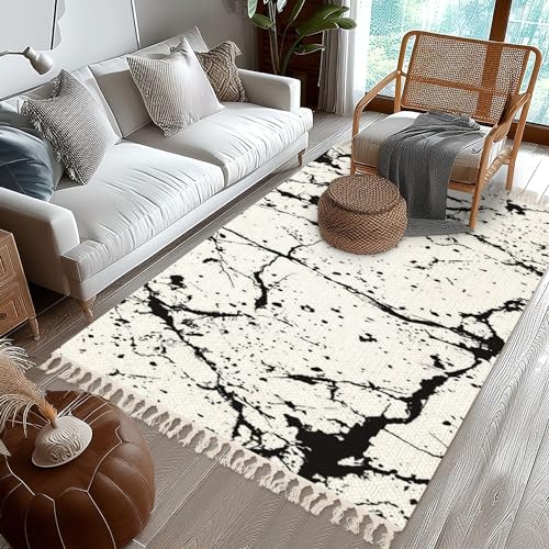 Boho Area Rug Distress Grunge Texture Seamless Pattern Halftone Old Retro Background Tassels Rug Linen Woven Carpet Runner Mat Pad 3'x5' Minimalist Home Decor for Living Room Bedroom Hallway Patio