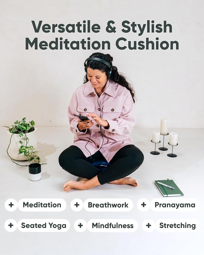 Mindful Modern Velvet Meditation Cushion | Luxe Zafu Yoga Floor Pillow Seat | Posture Support | Buckwheat Hull Filled | Large Round Cushion with Removable Washable Cover + Carry Handle