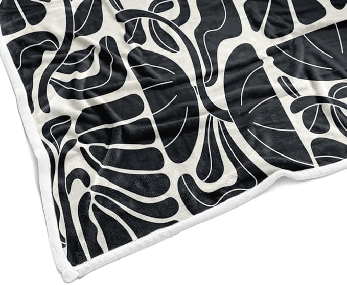 Boho Abstract Colorful Floral Throw Blanket, Vintage Retro Patchwork Black Flower Botanical Geometric Aesthetic Groovy Flannel Throw Blanket for Chair Bed Sofa Couch, 60X80IN