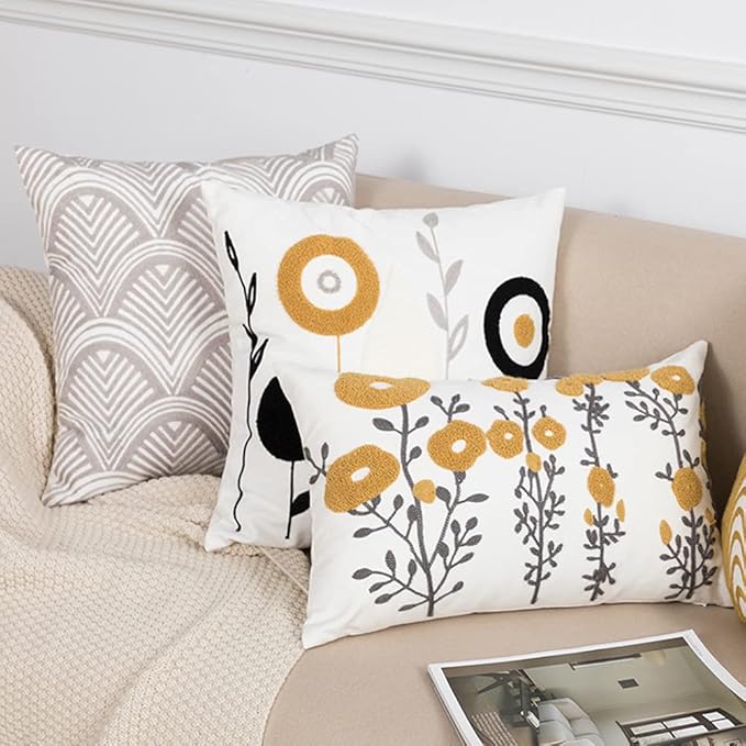 vctops Embroidery Cotton Decorative Throw Pillow Cover Boho Geometric Pattern Cushion Cover for Couch Sofa Bed (Grey,18"x18")