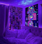 Trippy Tapestry Blacklight Tapestry for Bedroom Weed Decor Marijuana Cannabis Poster Smoking Tapestries Hippie Hippy Wall Tapestries Cool Asf Trippy Room Decor Weed Accessories Gifts 59"x 51"