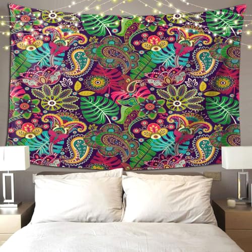 RTAFGU Perris Tapestry, Tropical Paisley Floral Pattern, Vibrant Boho Exotic Print Tapestries Home Aesthetic Wall Hanging for Bedroom Living Room, Dorm Party Decoration 91" L x 71" W - color: Perris_2801, size: 91"L x 71"W