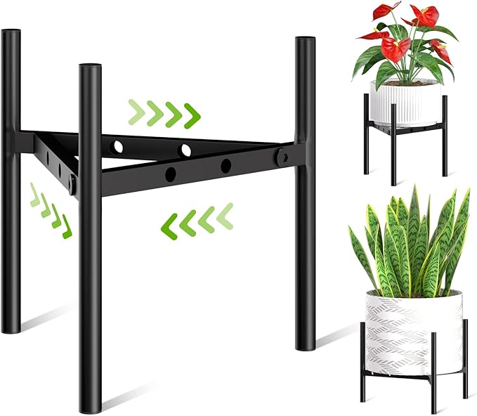 Plant Stand Indoor Adjustable Pot Holders, Metal Plant Stand Outdoor, Anti-Rust Black Metal Plant Holder for Outdoor Corner and Indoor clearance ,Fits 8"-12" Pots, 9.5" Height, 2 Pack