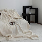 100% Cotton 4-Layer Muslin Blanket with Fringes, 50"x60", Beige Throw Blanket, Ultra-Soft Gauze Blanket, Boho Bedding for All Seasons, Breathable for Couch, Bed(Beige,Throw)