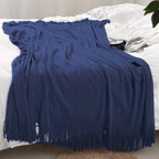 Homiest Decorative Knitted Throw Blanket with Fringe, Lightweight Acrylic Knit Blanket, Soft & Cozy Tassel Blanket for Couch, Sofa, Bed (Navy Blue, 60 x 80 Inch)