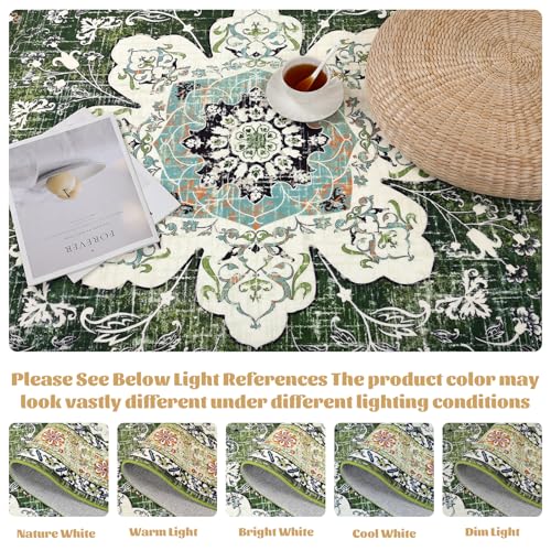 Ileading Bohemian Vintage Area Rug 8x10ft, Machine Washable Low-Pile Accent Carpet, Non-Shedding Non-Slip Living Room Floor Throw Rugs for Bedroom,Dining Room,Kids Playroom(Green) - color: Green, size: 8' x 10' (Rectangular)