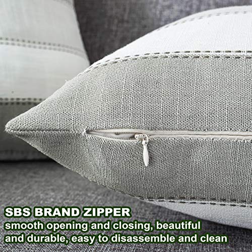 AmHoo Pack of 2 Farmhouse Stripe Check Throw Pillow Covers Set Case Cotton Linen Decorative Pillowcases Cushion Cover for Couch Bench Sofa 16x16Inch Dark Grey Beige - color: Dark Gray Beige, size: 16" x 16" (Pack of 2)