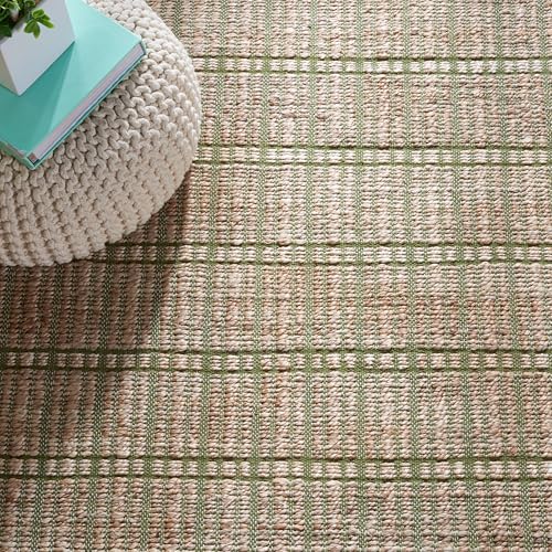 SAFAVIEH Natural Fiber Collection Accent Rug - 3' x 5', Green & Natural, Handmade Boho Stripe Farmhouse Rustic Jute & Cotton, Ideal for High Traffic Areas in Entryway, Living Room, Bedroom (NFB656Y) - color: Green/Natural, size: 3' x 5' (Rectangular)
