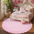 GarveeHome Round Area Rugs 8ft for Living Room, Large Solid Pink Valentines Washable Circle Rug Soft Non Slip Floral Print Floor Mat Carpet Indoor Thin Rug for Bedroom Dining Room Playroom Nursery