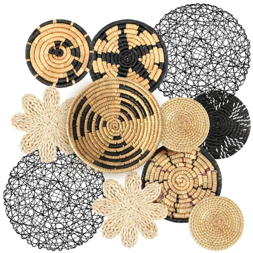Tatuo 11 Pcs Boho Wall Basket Decor Bulrush Woven Wall Hanging Art Round Farmhouse Rustic Handmade Wicker for Summer Home, Bedroom, Living Room, Kitchen Decorations, Multi Sizes(Fresh) - style: Fresh