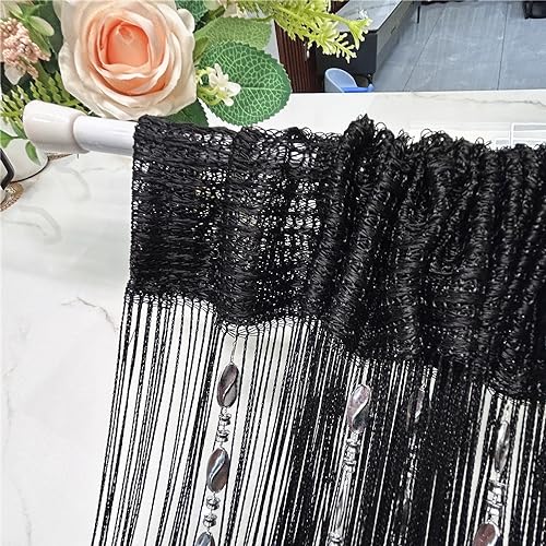 ave split 100cmX200cm Decorative Door String Curtain Beads Wall Panel Fringe Window Room Divider Blind for Wedding Coffee House Restaurant Parts Door Divider Beads Tassel Screen Decoration (black25) - color: Black