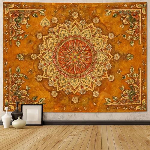 Lunerfex Floral Mandala Tapestry Boho Tapestry for Bedroom Brown Tapestries Wall Hanging Living Room Wall Art and Home Decor 44x60 - color: Orange Brown, size: 60"L x 44"W