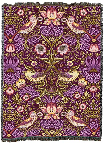 Pure Country Weavers William Morris Strawberry Thief Plum Blanket XL - Arts & Crafts - Gift Tapestry Throw Woven from Cotton - Made in the USA (82x62) - color: Plum, size: X-Large