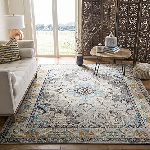 SAFAVIEH Monaco Collection Area Rug - 2'2" x 4', Grey & Light Blue, Non-Shedding & Easy to Clean, Distressed Medallion Design, Ideal for Front Door, Kitchen, Entryway, Accent Space (MNC243G) - color: Grey/Light Blue, size: 2'2" x 4' (Rectangular)