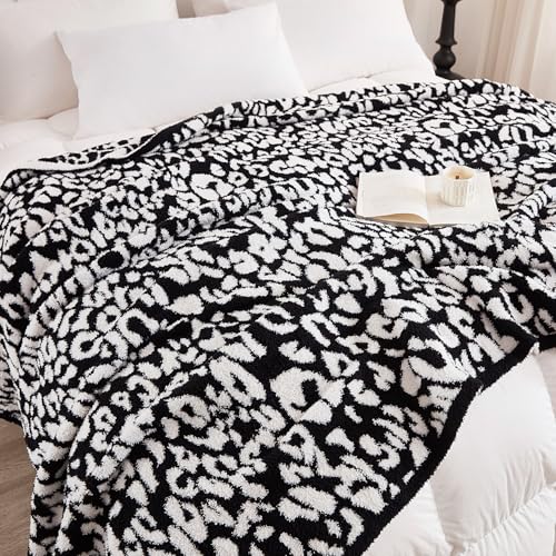 MH MYLUNE HOME Ultra Soft Leopard Throw Blanket (50x60 inches) Microfiber Blanket Plush Warm Reversible Cheetah Blanket Leopard Pattern Throw for Couch Bed Sofa - Black and White, 50"x60" - color: Leopard Black White, size: 50"x60" - 550 GSM