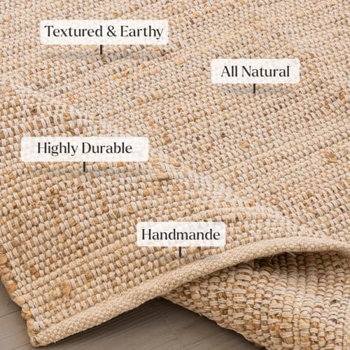 HOMEMONDE Hand Woven Jute Cotton Area Rug 5' x 8' ft Rectangle Natural Farmhouse Rug - Rustic Vintage Bohemian Rug for Living Room, Bedroom, Dining Room - color: Natural Jute, size: 5' x 8' (Rectangular)