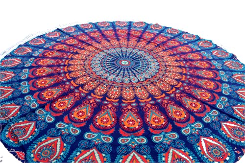 Round Beach Tapestry Mandala Boho Hippie Blanket Cotton Bohemian Table Cloth Home Decor Yoga Mat Meditation Picnic Rug Throw Hippy Boho Gypsy Tablecloth Roundie 70 Inches Orange And Blue - color: Orange And Blue, size: 70"L x 70"W
