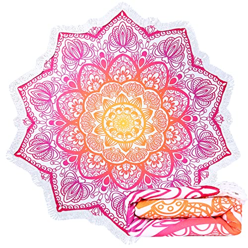 Large Microfiber Boho Mandala Beach Towel Round Bohemian Beach Blanket Hippie Indian Throw Blanket Beach Tapestry Sand Free Quick Dry Yoga Picnic Mat Wall Decor Circle Tablecloth Tassels,59'',Purple - color: Purple Mandala